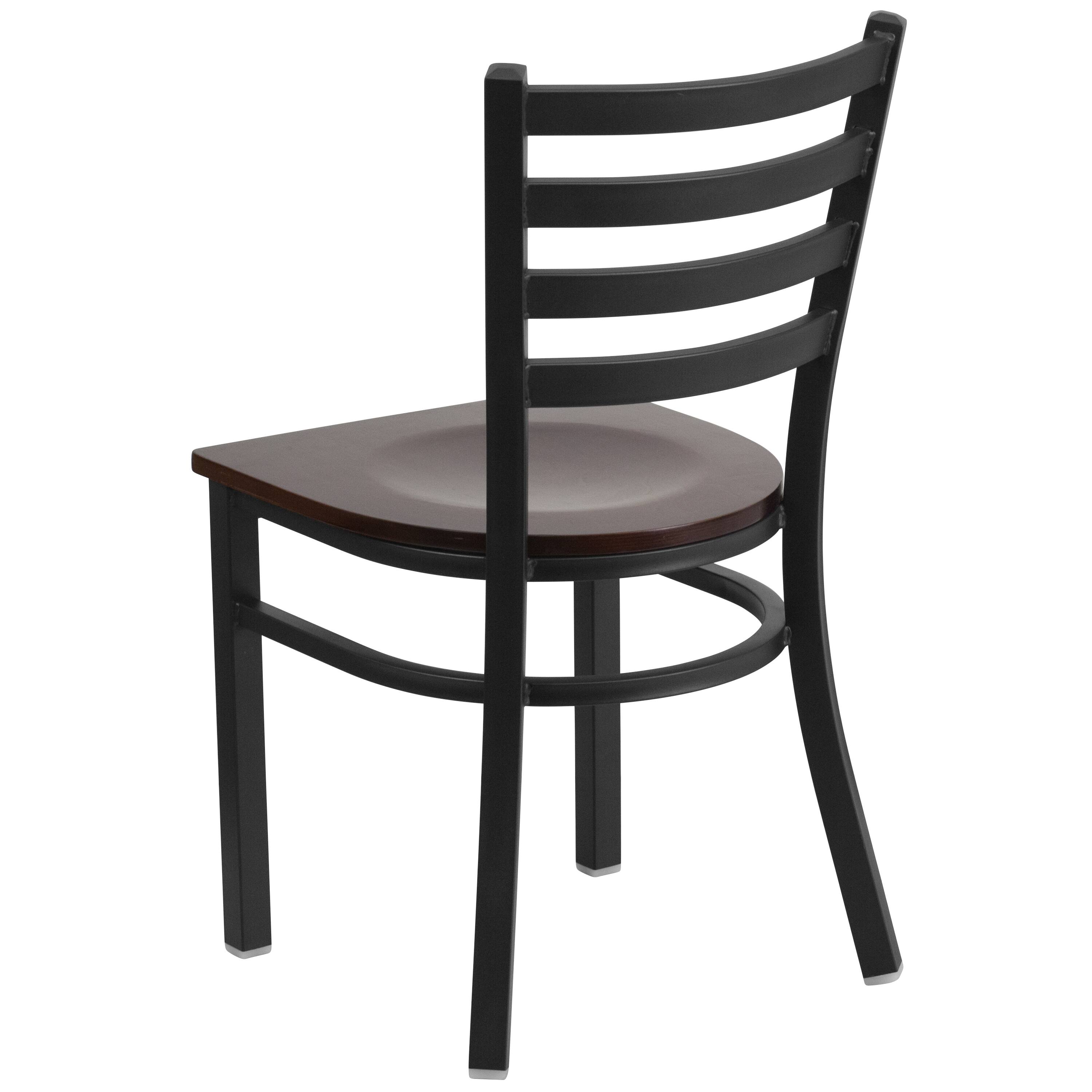Alt View 5. Emma + Oliver - Ladder Back Metal Restaurant Dining Chair - Walnut Wood Seat/Black Metal Frame.