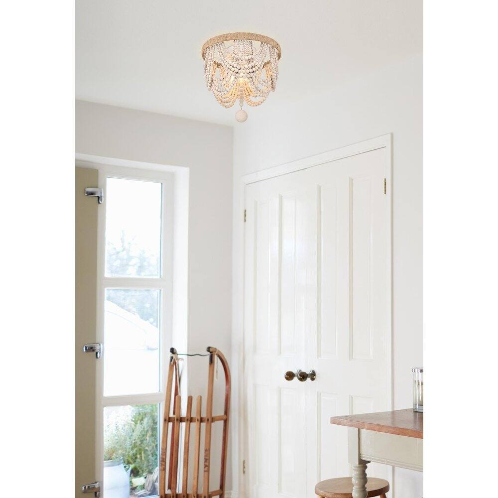 Alt View 4. Living District - Jolie 12 Inch Beaded Flush Mount Ceiling Light In Antique White - Antique White.