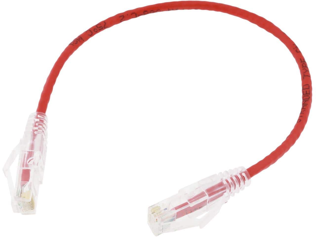 Nippon Labs - 28 AWG Snagless Cat6 Ethernet Cable - 1ft, Red, 550MHz, UTP, RJ45