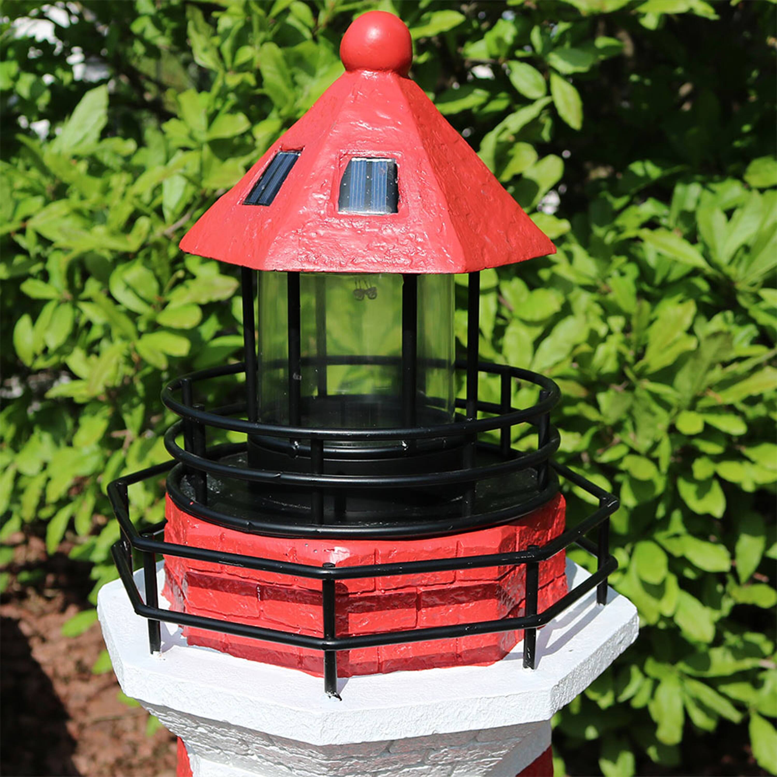 Alt View 5. Sunnydaze - 36 in Resin and Metal Solar LED Lighthouse Statue - Red Stripe.