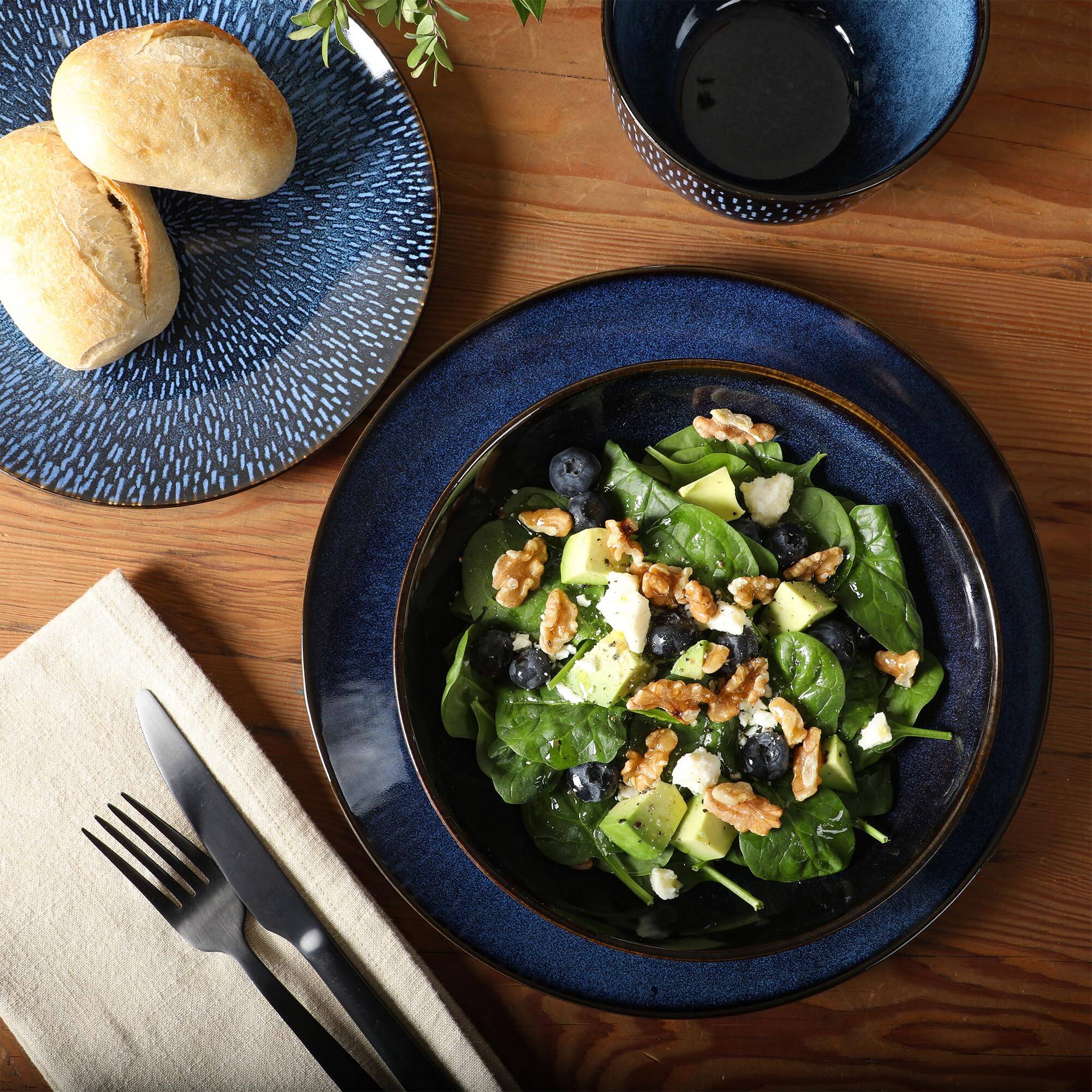 Alt View 2. Dazzed Corner - 16 Piece Double Bowl Dinnerware Set, Service for 4 (16pcs) - Cobalt Blue.