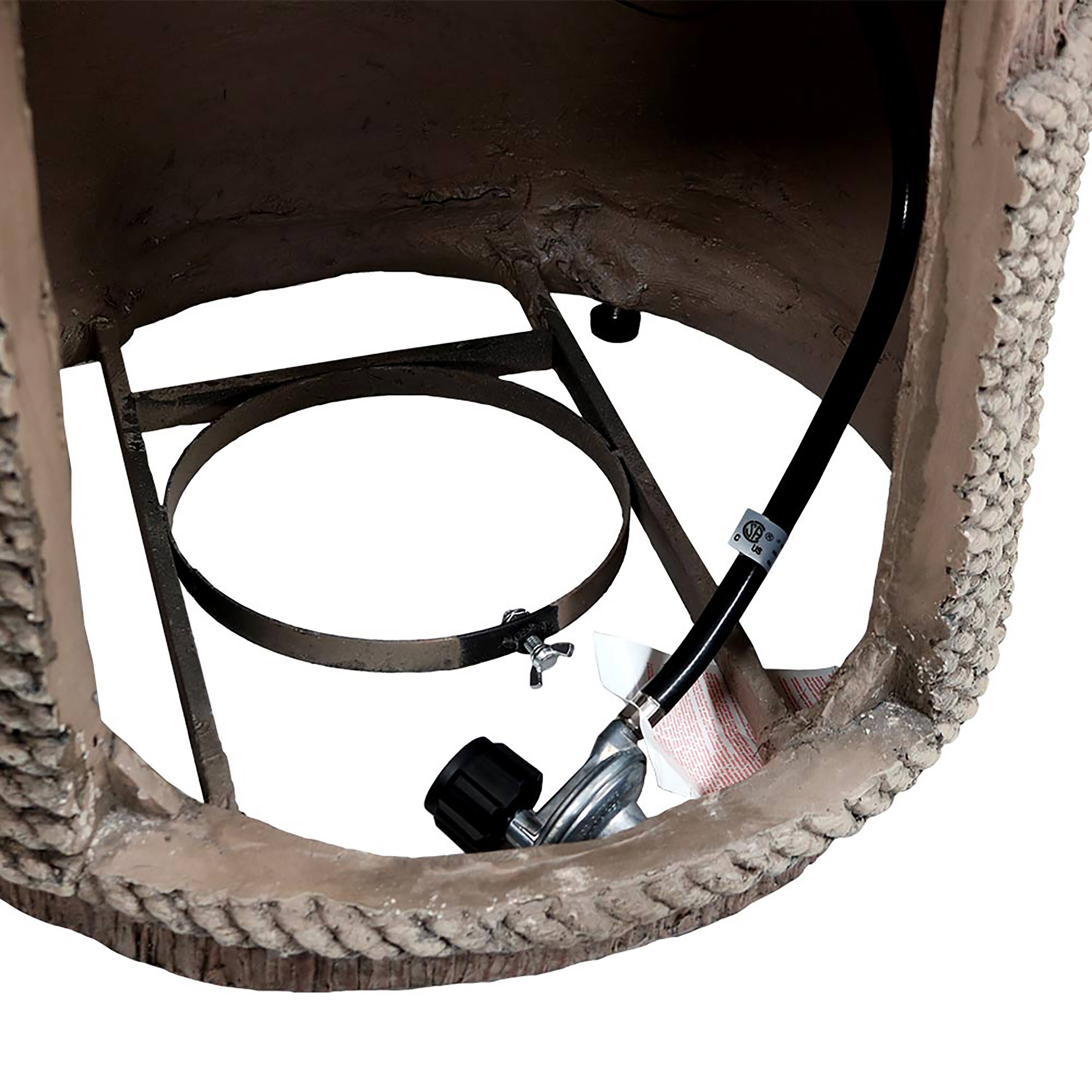 Alt View 4. Sunnydaze - 29 in Faux Rope Barrel Propane Gas Fire Pit Table with Lava Rocks - Light Brown.