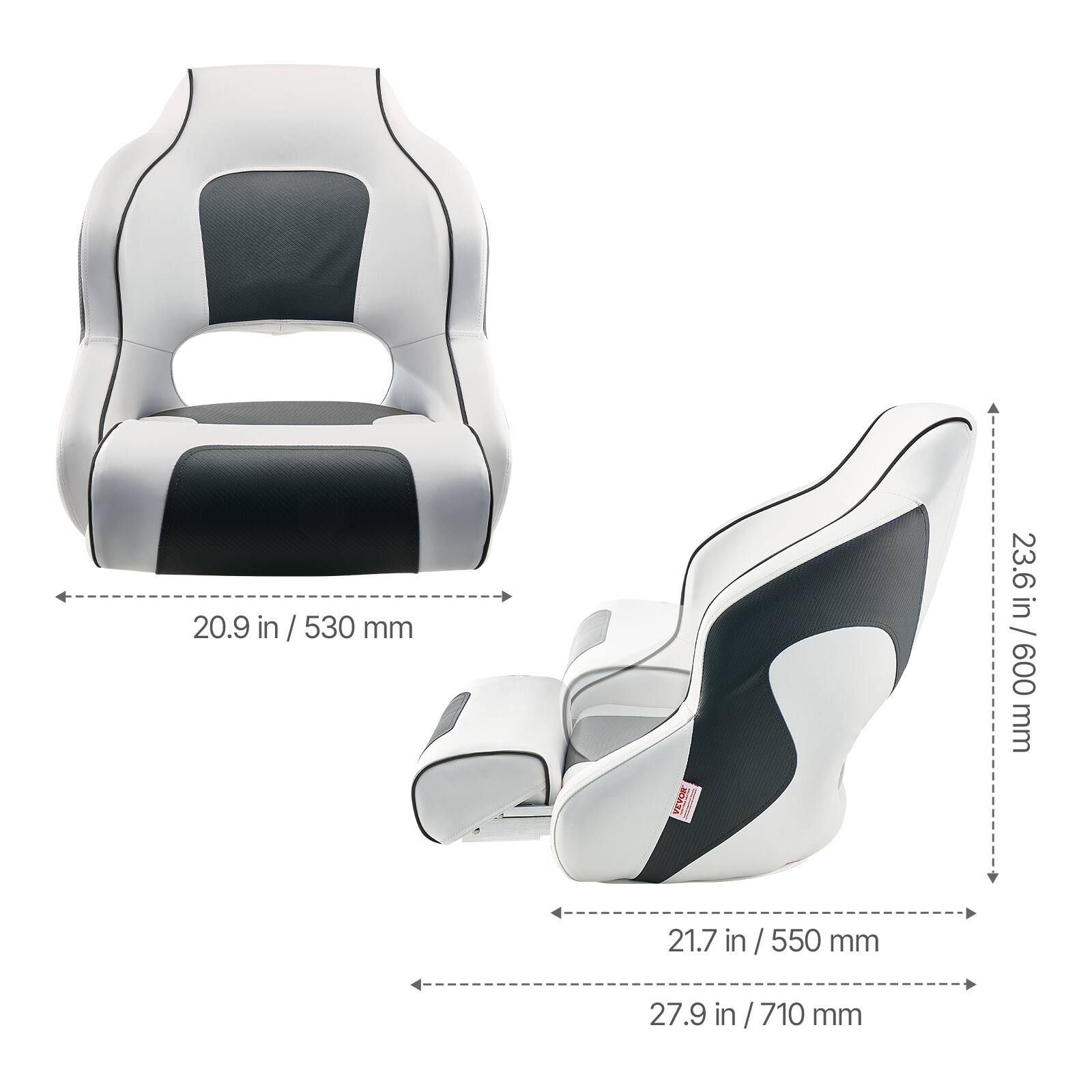 20.9 in / 530 mm, 21.7 in / 550 mm, 27.9 in / 710 mm, 23.6 in / 600 mm