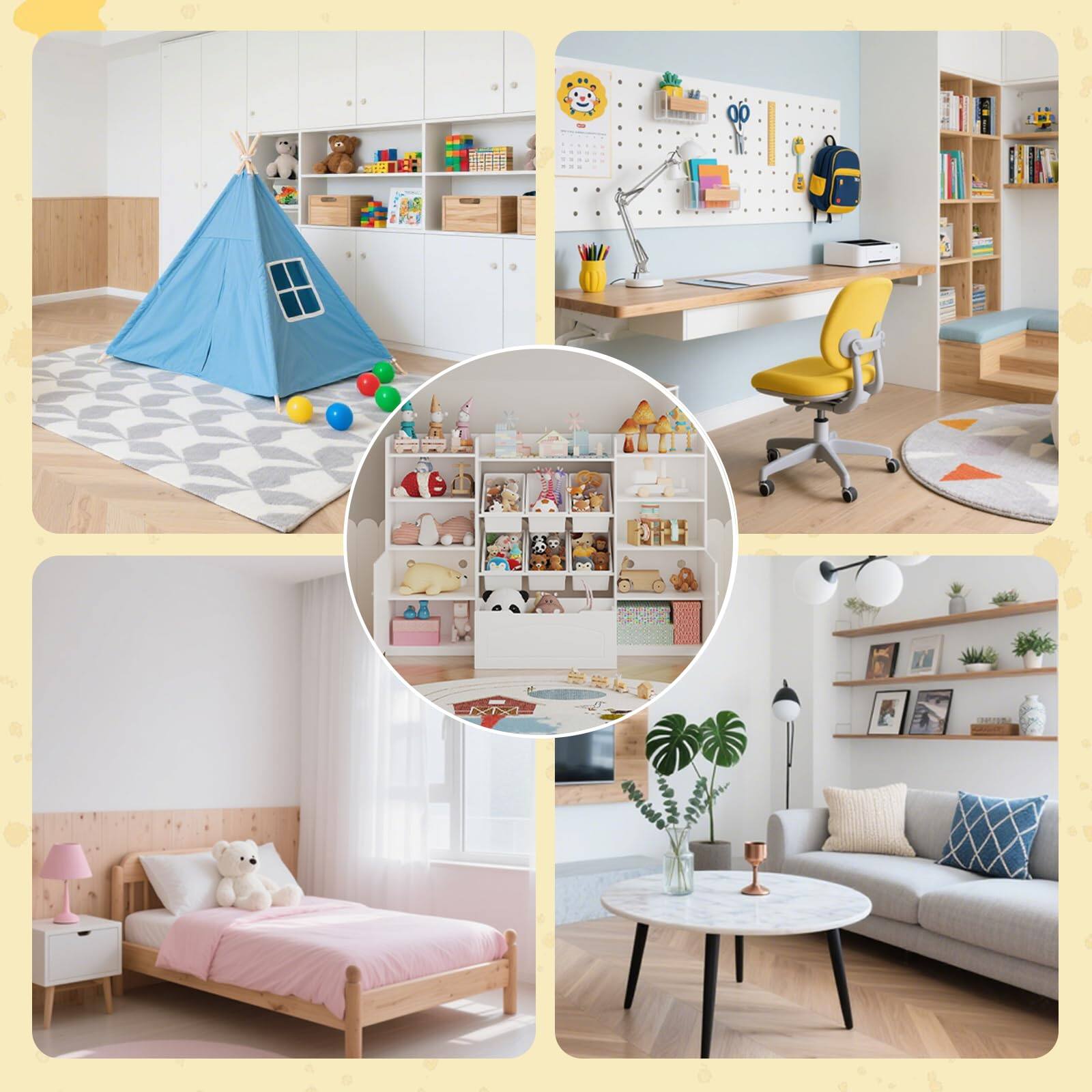 Alt View 3. Qeetex - Kids Toy Storage Organizer with 6 Bins & 6 Cubbies, Multifunctional Bookshelf and Toy Cabinet for Playroom - White.