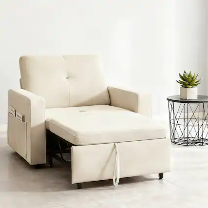 Front. Vipbear - 3 in 1 Sleeper Sofa Bed,Pull Out Couch for Living Room with USB Ports & Side Pockets,Adjustable Backrest Sofa Bed - Beige.