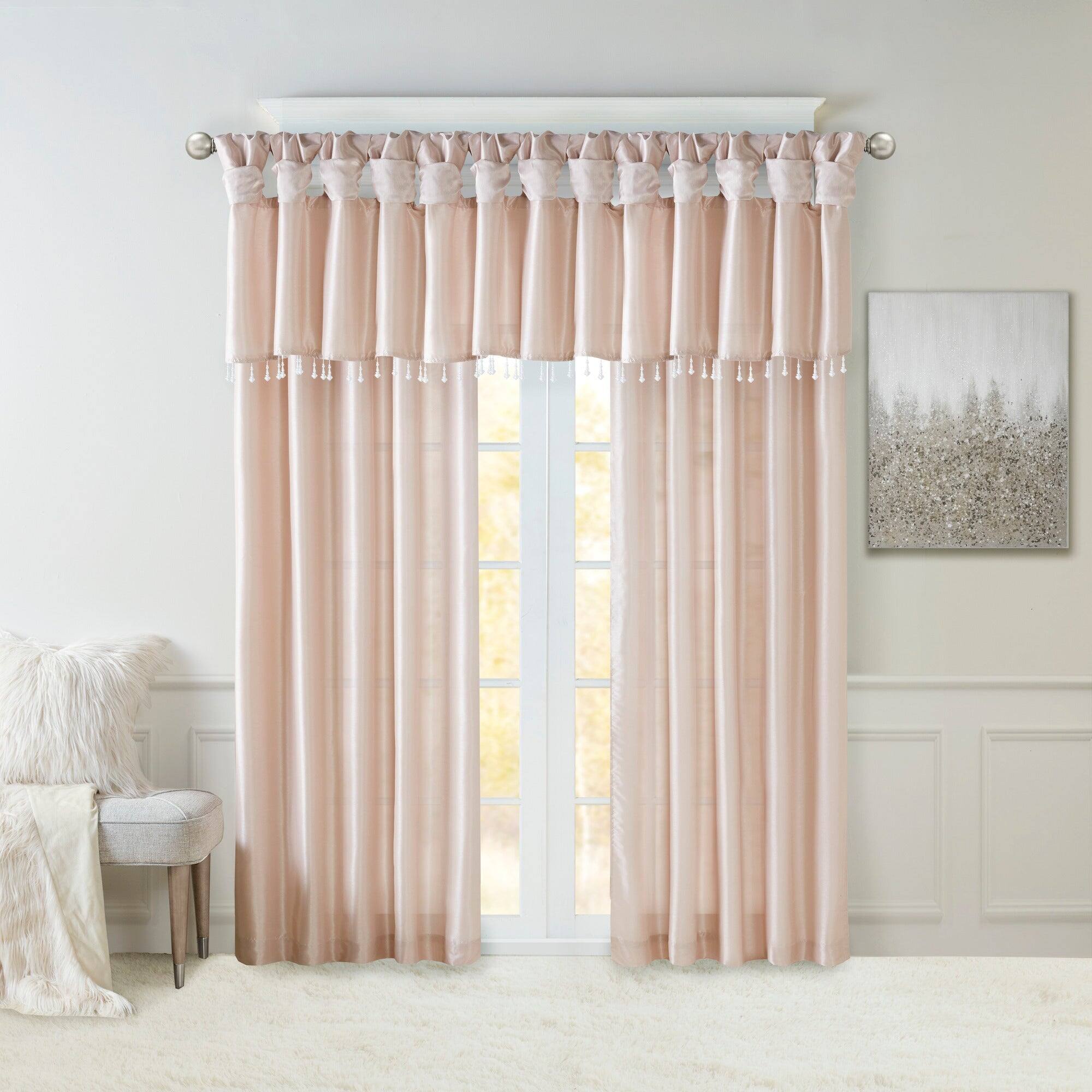 Alt View 4. BreeBe - Lightweight Faux Silk Valance With Beads Blush 50x26' - Blush.