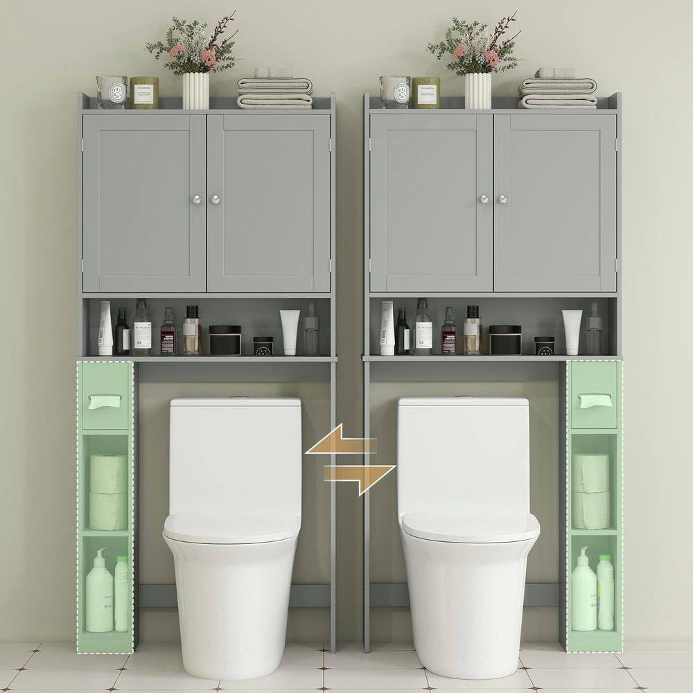Left. Kadyn - Modern Over the Toilet Storage Cabinet with 2 Doors, Above Commode Storage Cabinet with Toilet Paper Holder, Gray - Gray.