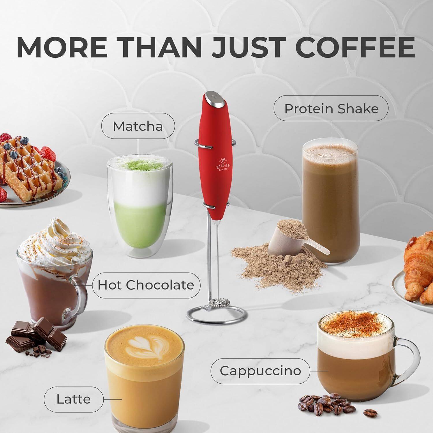 Matcha, Protein Shake, Hot Chocolate, Cappuccino, Latte