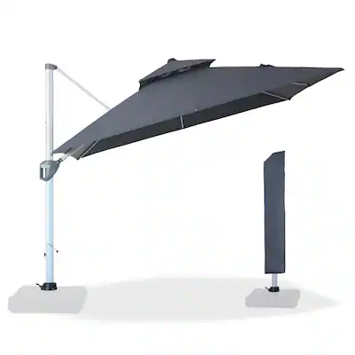 aluminum cantilever patio umbrella gray Sunbrella 360 Tilt Enjoy a chilled cocktail in the hot sun 10ft Offset Patio Umbrella, Hanging