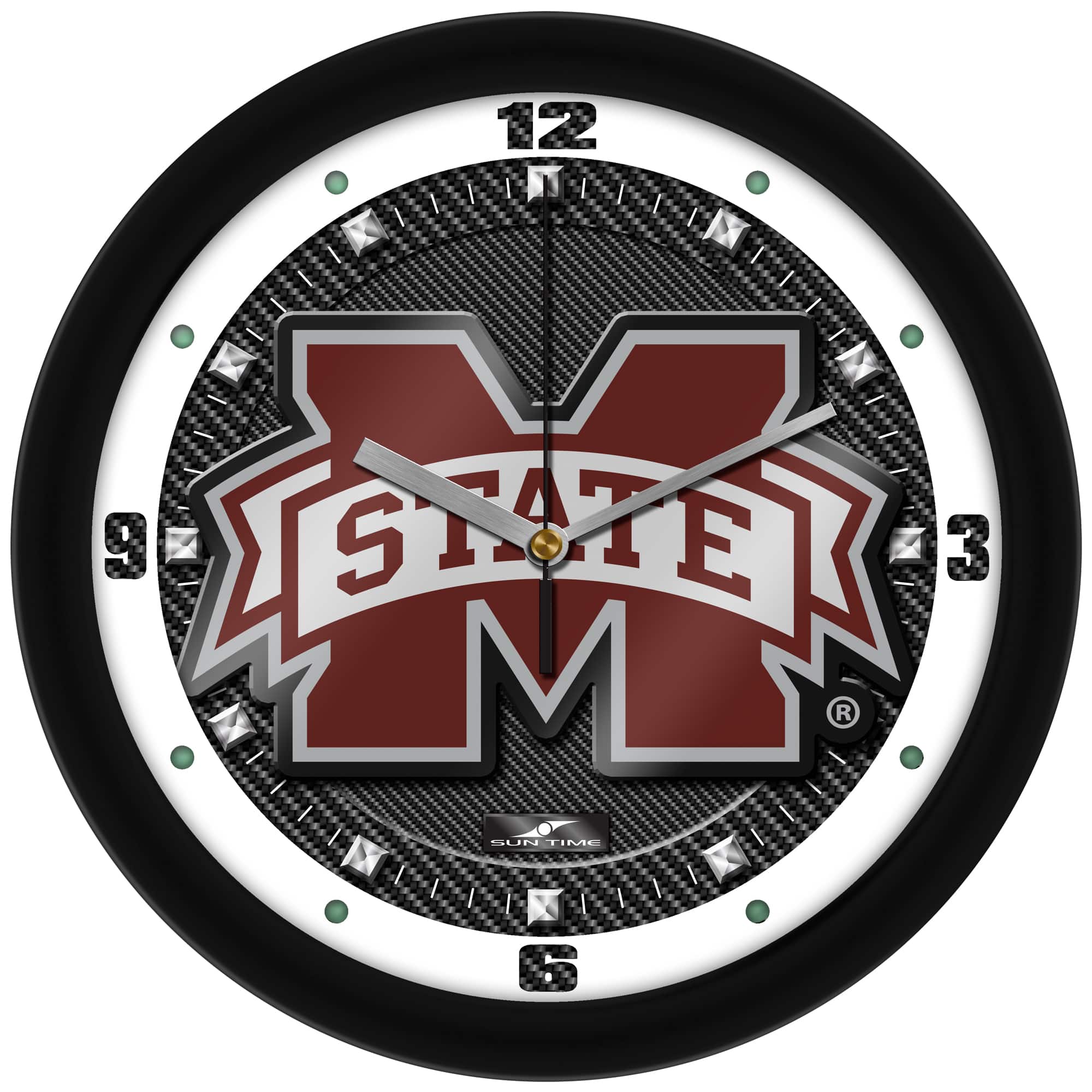 MpDirect - Mississippi State Bulldogs 11.5'' Suntime Premium Glass Face Carbon Fiber Wall Clock - Multicolor