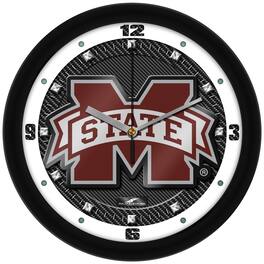 MpDirect - Mississippi State Bulldogs 11.5'' Suntime Premium Glass Face Carbon Fiber Wall Clock - Multicolor