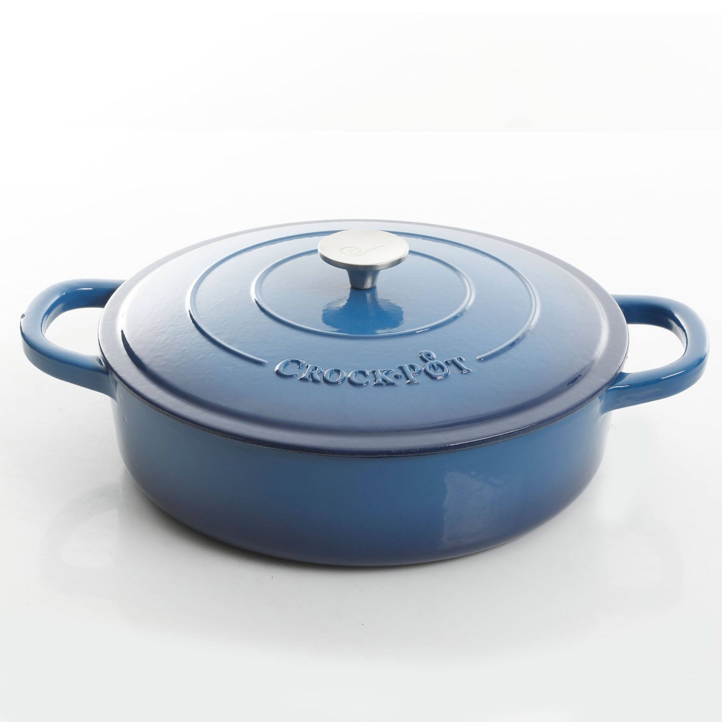 Alt View 2. Crock-Pot - Crock Pot Artisan Enameled 5 Quart Cast Iron Round Braiser Pan with Self Basting Lid in Sapphire Blue - Sapphire Blue.