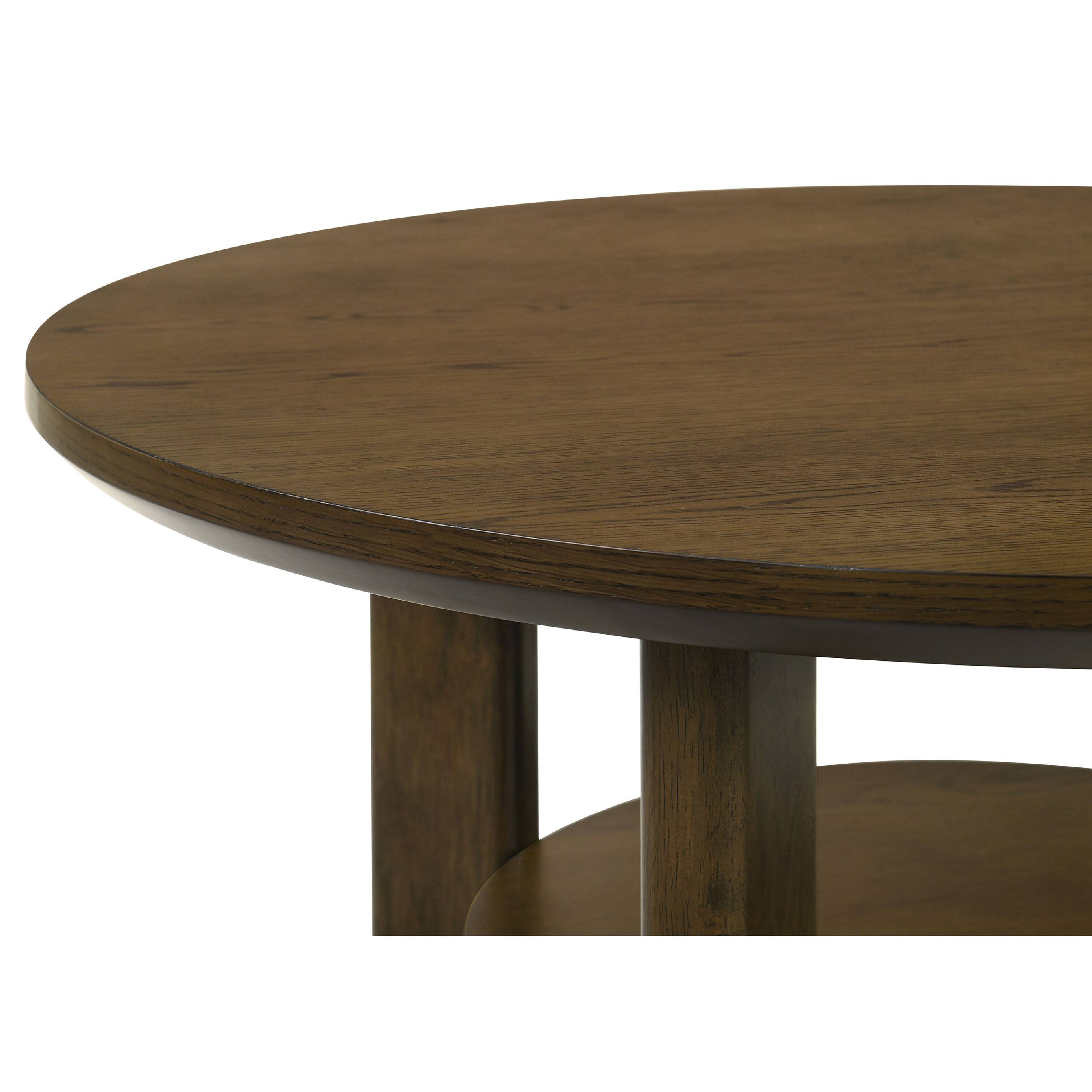 Back. Manhattan Lane - Clera Round Side End Table with Open Shelf, Wood 36 Inch - Brown.