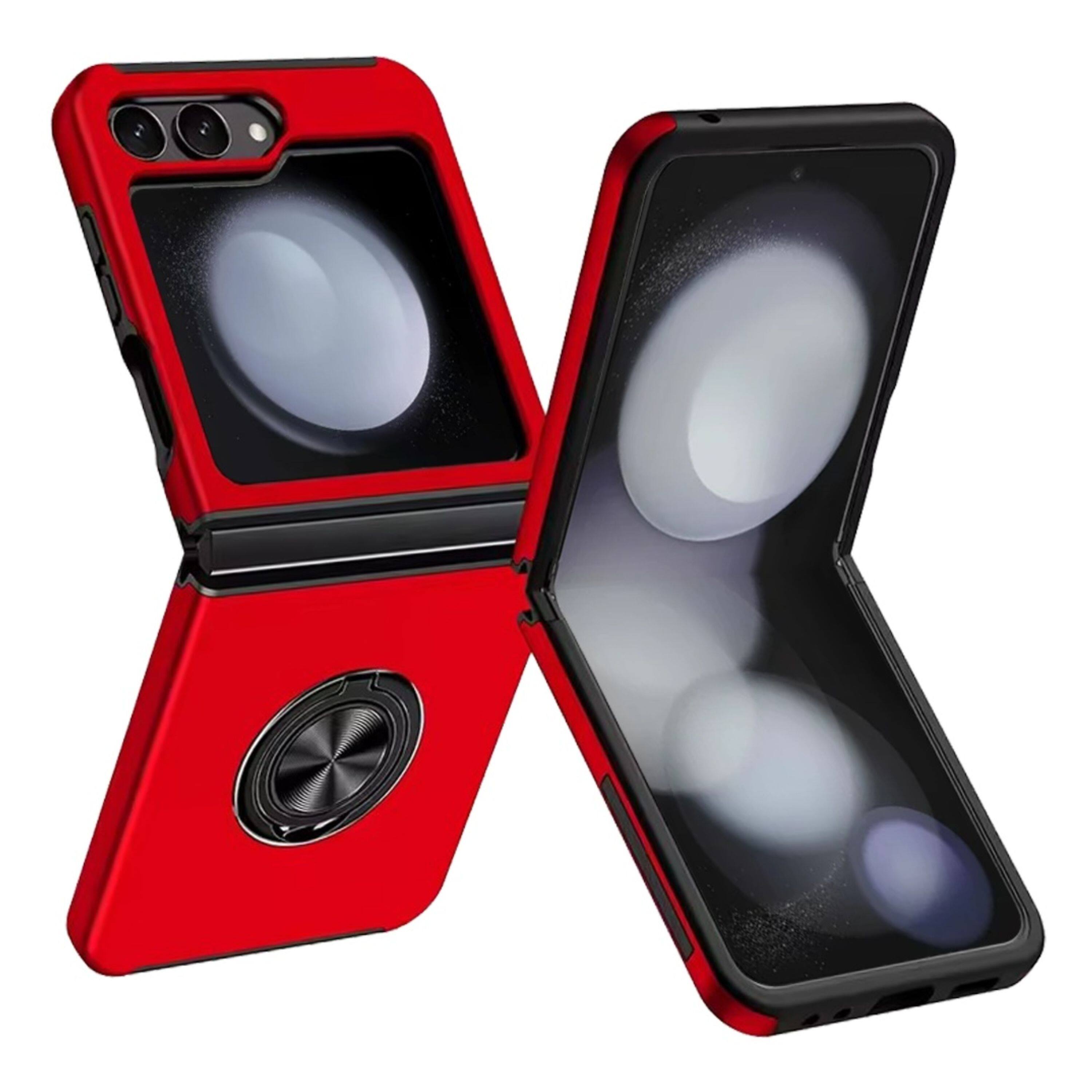 Left. Kitcheniva - Rubberized Matte Magnetic Ring Stand Phone Case For Samsung Galaxy Z Flip 6 Red - Red.