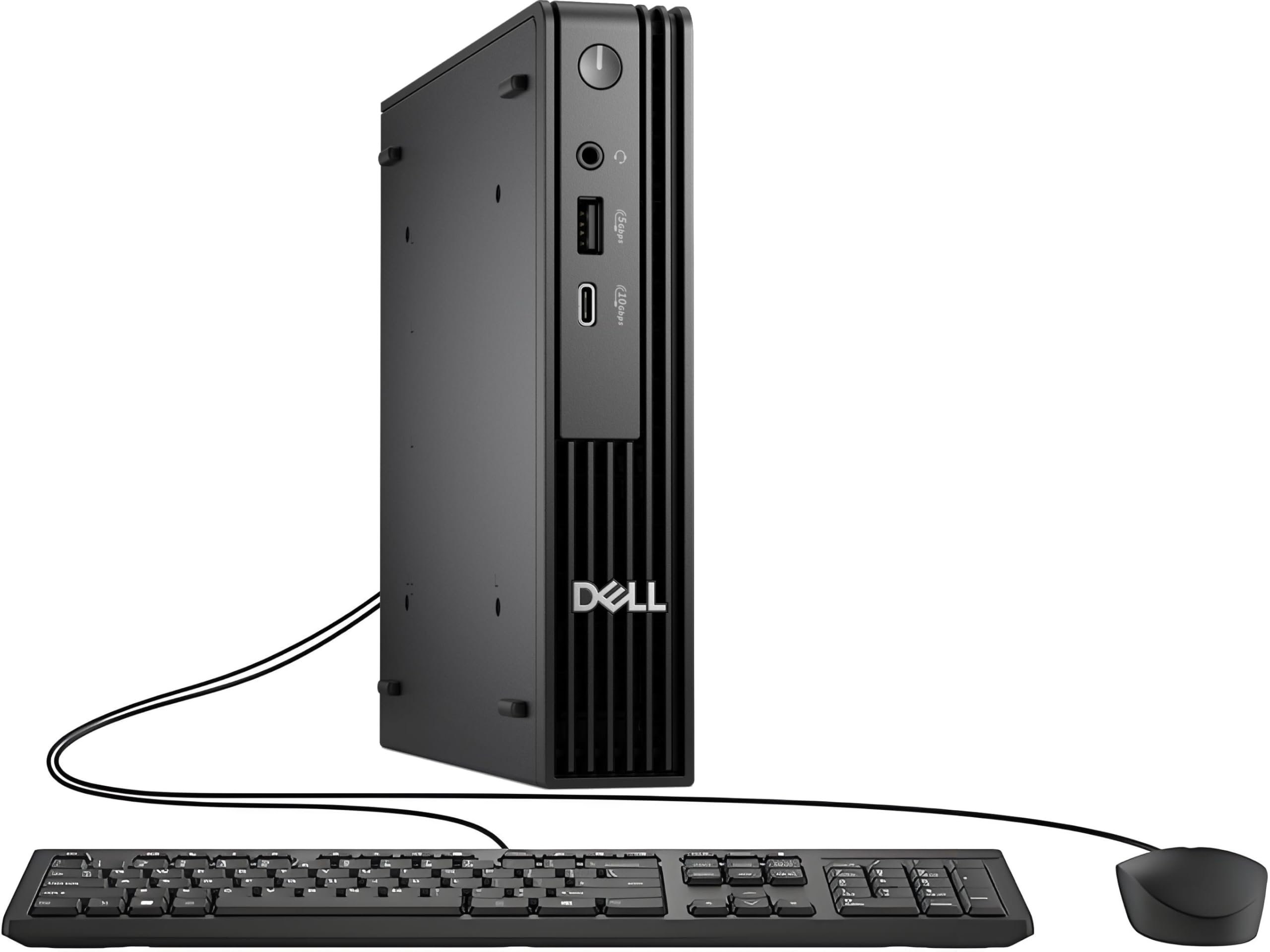 Angle. Dell - Dell OptiPlex Micro QCM1250 Mini Desktop, Intel i5-14500T, 8GB DDR5, 256GB PCIe SSD, Dual 4K, USB-C, Win11 Pro - Black.