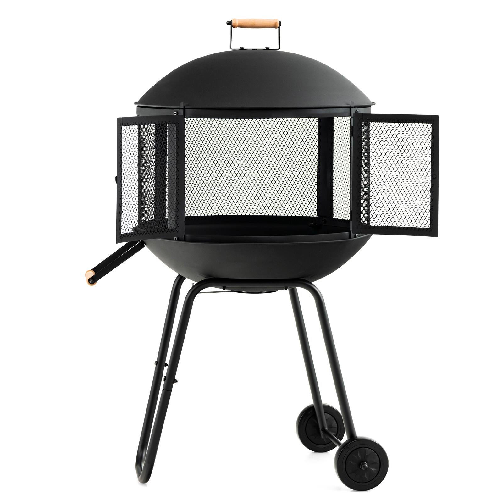 Alt View 20. Costway - 28" Patio Rolling Fire Pit Wood Burning Firepit w/ Wheels Mobile Fireplace - Black.