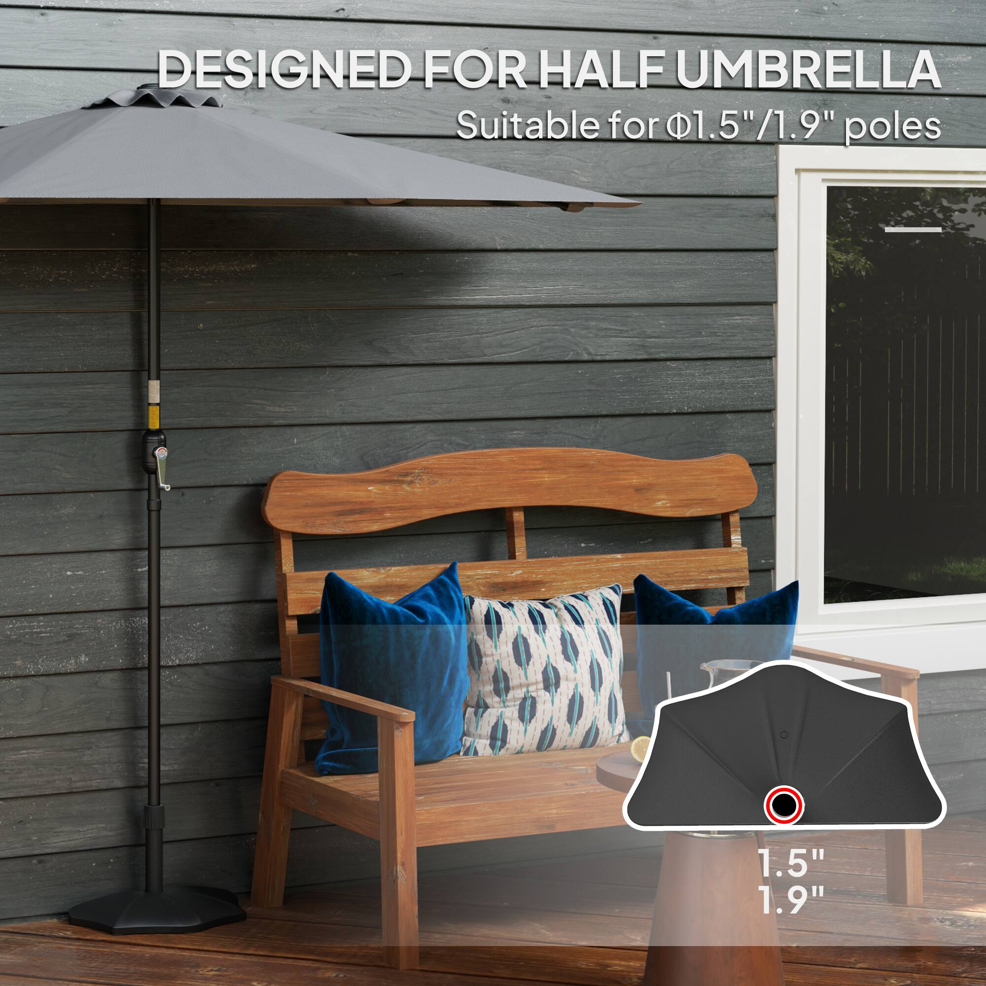 DESIGNED FOR HALF UMBRELLA Suitable for 1.5"/1.9" poles 1.5" 1.9"