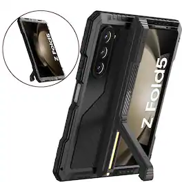 Dteck - for Samsung Galaxy Z Fold 5 Case with S Pen Holder,Heavy Duty Metal Rubber Hybrid Shockproof Case with Hinge Protection - Black