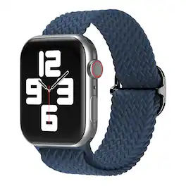 StrapsCo - Braided Stretch Band Nylon Watch Strap For Apple Watch - 44mm/45mm/46mm/49mm (Medium-Long) - Navy