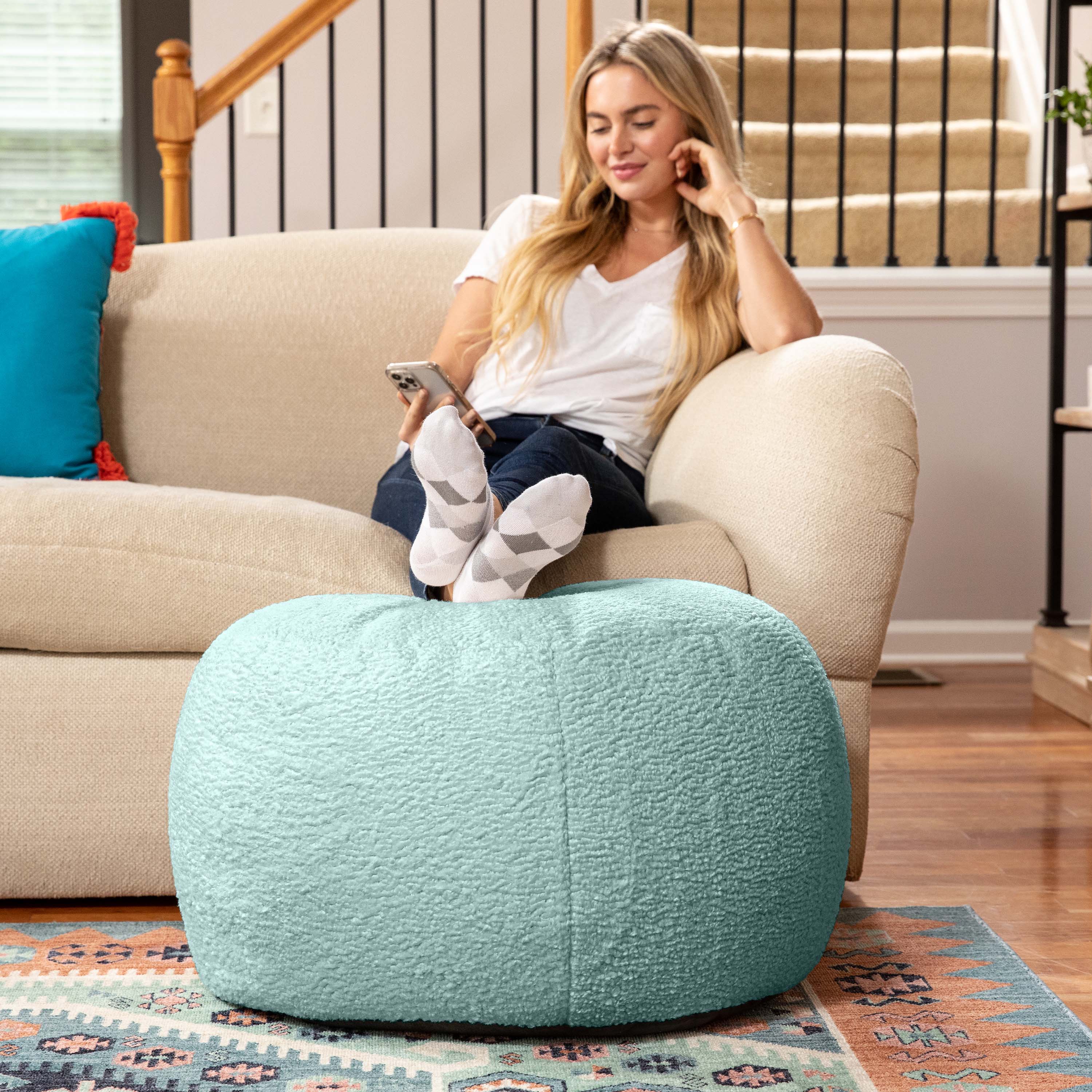 Alt View 3. Jaxx - Jaxx Ellis Ottoman Shearling Faux-Lamb Plush Pouf for Modern Interior Design, Large, Mineral Green - Mineral Green.