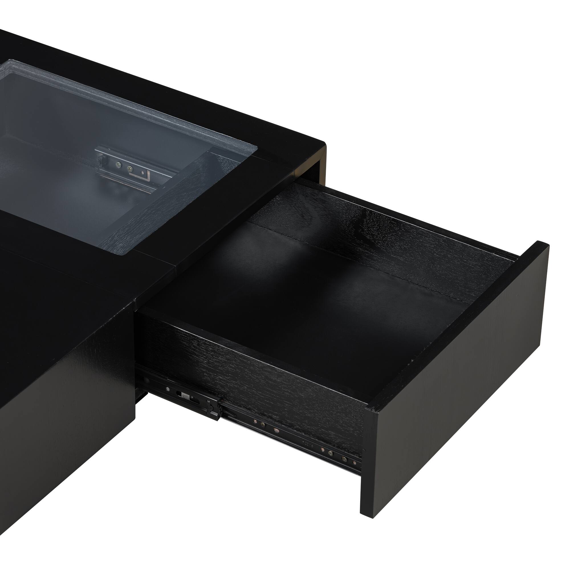 Alt View 7. Tiramisubest - 33" Mid Century Modern Coffee Table,Unique Square Wooden Coffee Table with 3 Drawers,Tempered glass and Solid Wood Legs - Black.