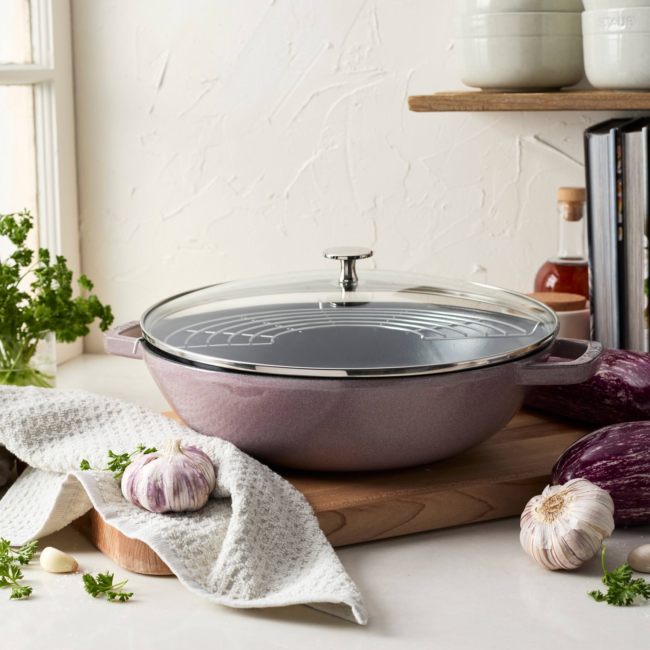 Alt View 1. Staub - Staub Cast Iron Perfect Pan , Dutch Oven, 4.5-quart,  serves 4-5, Made in France, Lilac - Lilac.