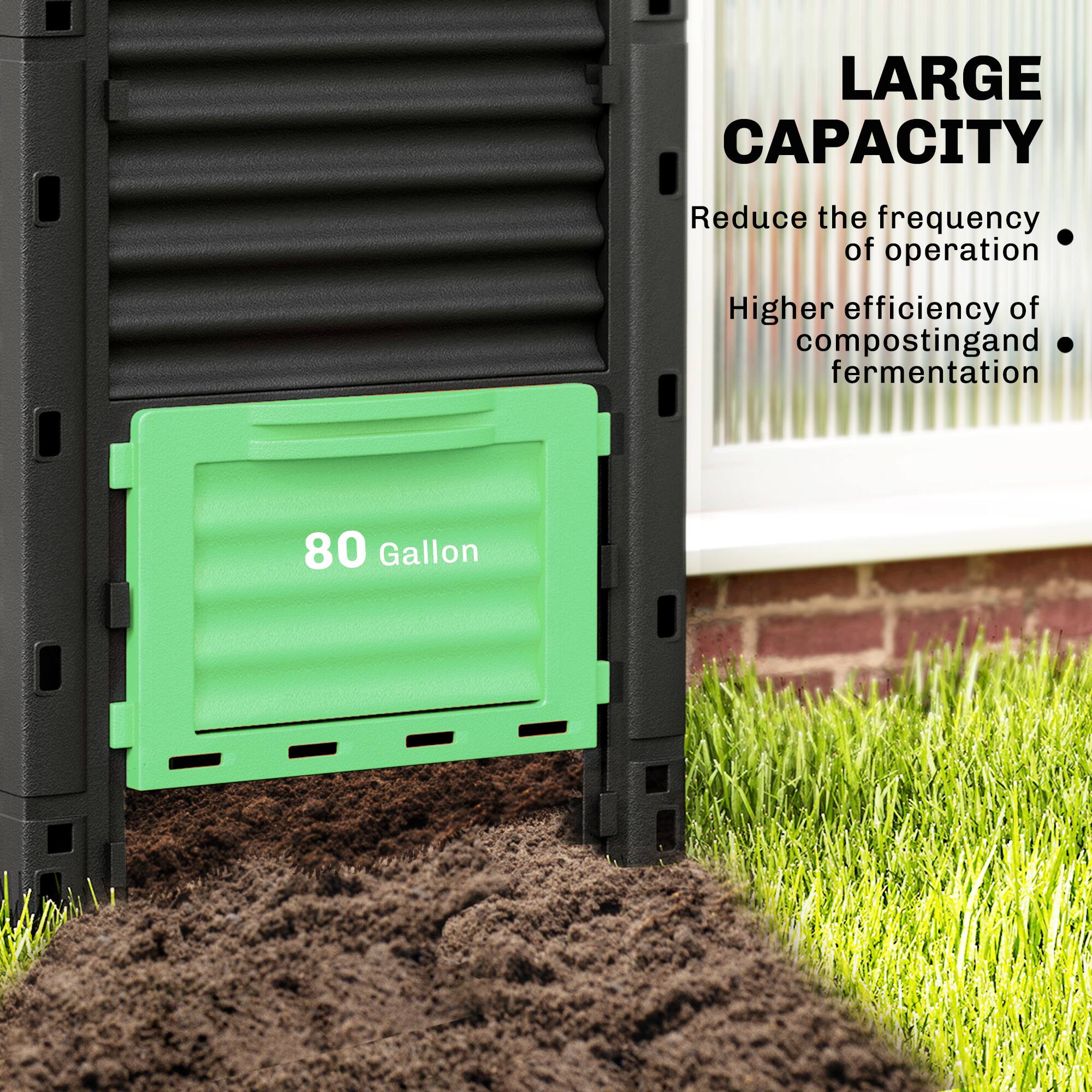 LARGE CAPACITY  
Reduce the frequency of operation  
Higher efficiency of composting and fermentation  

80 Gallon