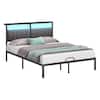 Front. Bestier - Queen Size Bed Frame with Upholstered Headboard,Metal Platform LED Lights, USB Charging Station & Storage Shelf - Grey Fabric.