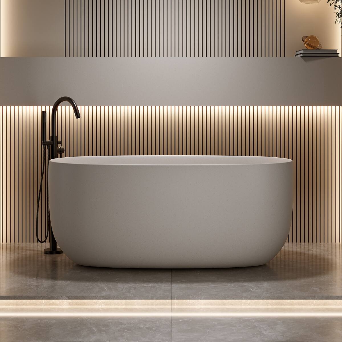 Back. Loheer - Loheer 47 in Freestanding Soaking Bathtub in Beige Solid Surface with Overflow and Pop Up Drain - Beige.