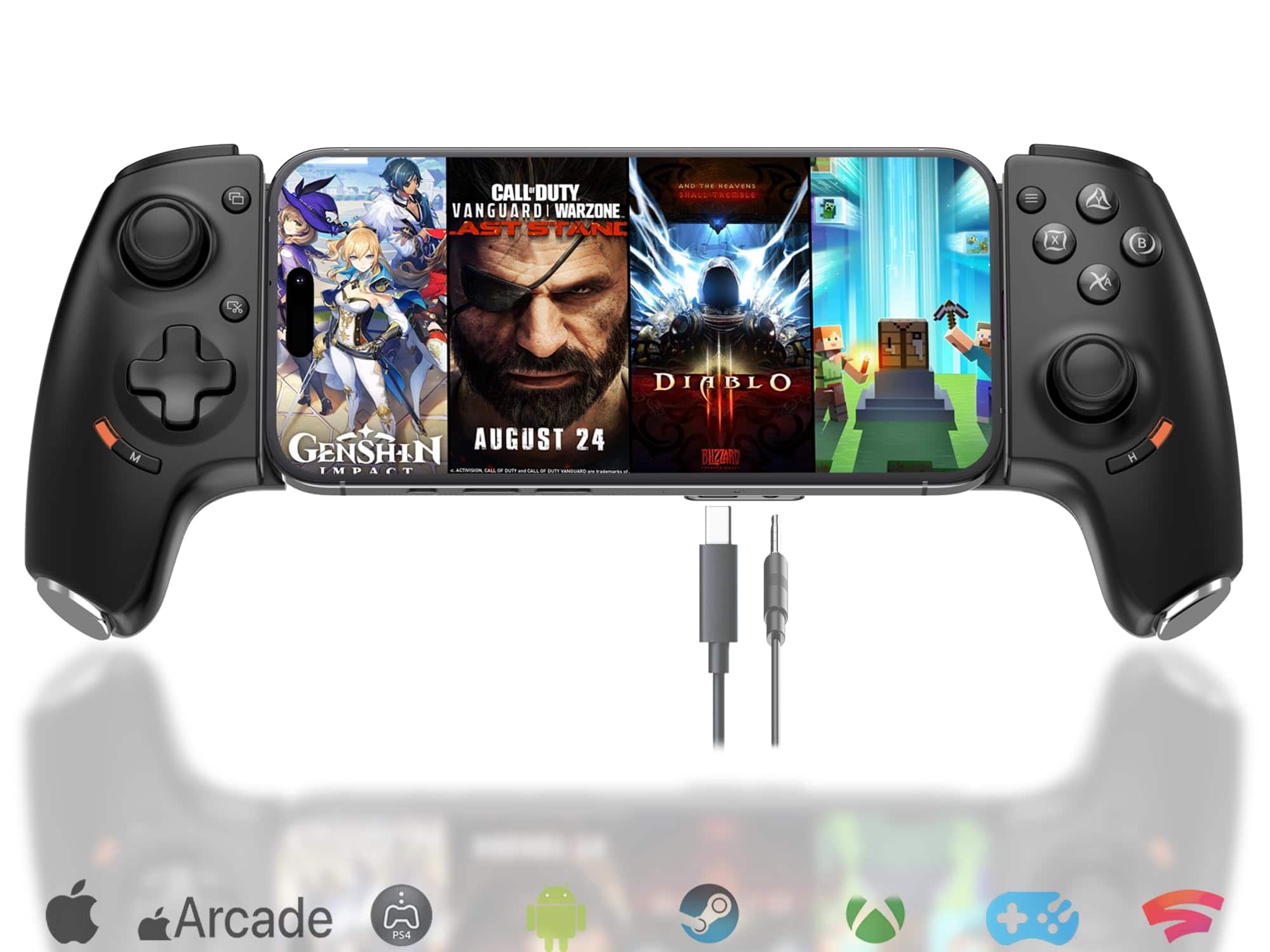 Dazzling Pops - phone controller for iphone iphone android c mobile gaming with audio jack remote player gamepad ps5 ps4 - Black USB C Connection