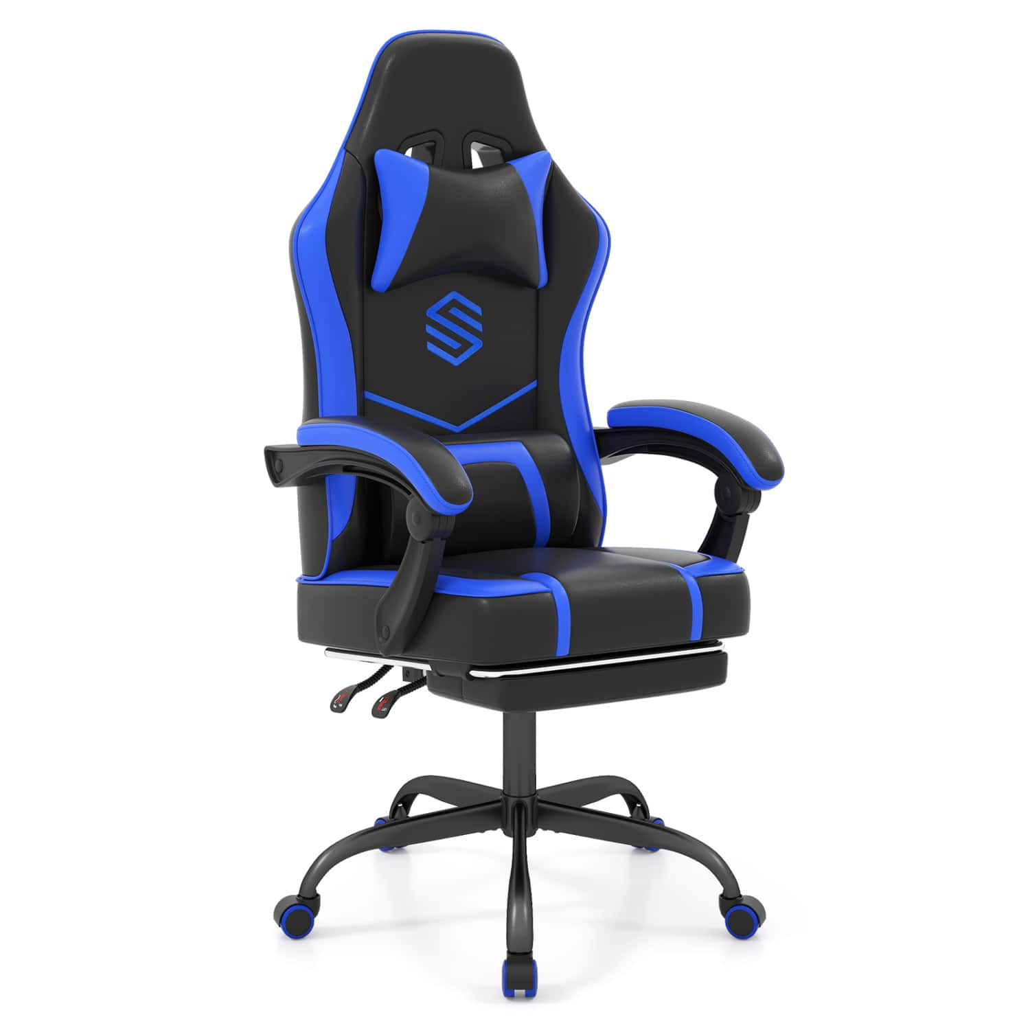 WELLFOR - Gaming Chair Height Adjustable Computer Chair with Headrest Ergonomic Office Task Chair - Navy
