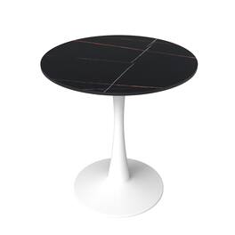 LeisureMod - Bristol 24" Modern Round Dining Table with White Pedestal Base for Kitchen & Compact Spaces - Stone - Black