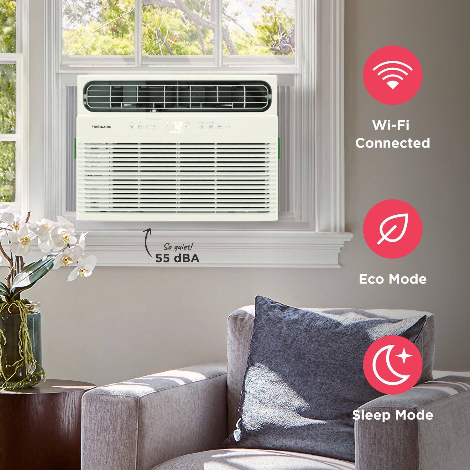 FRIGIDAIRE  
PEISIARS 12  
Wi-Fi Connected  
So quiet! 55 dBA  
Eco Mode  
Sleep Mode