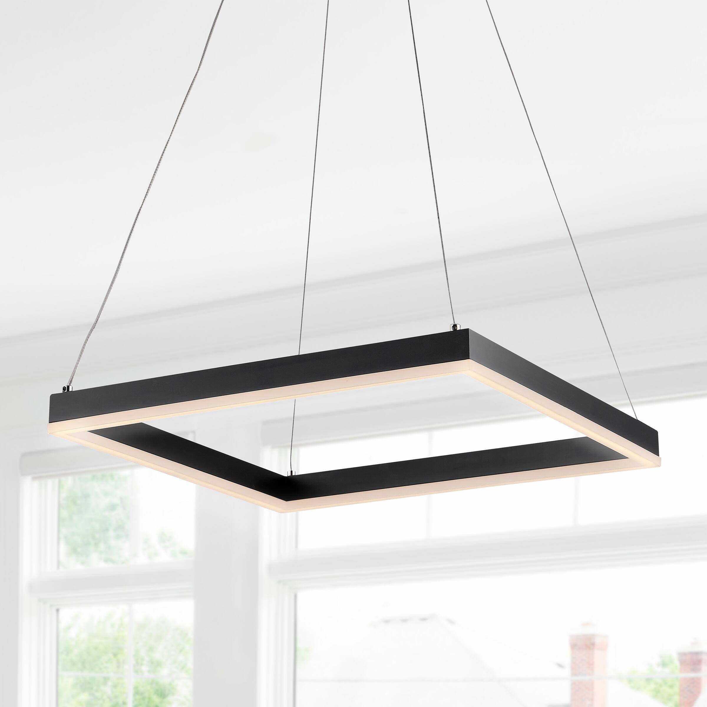 Alt View 1. Jonathan Y - Nero 15.75" Square Contemporary Modern Metal Integrated LED Pendant Light, Black - Black.