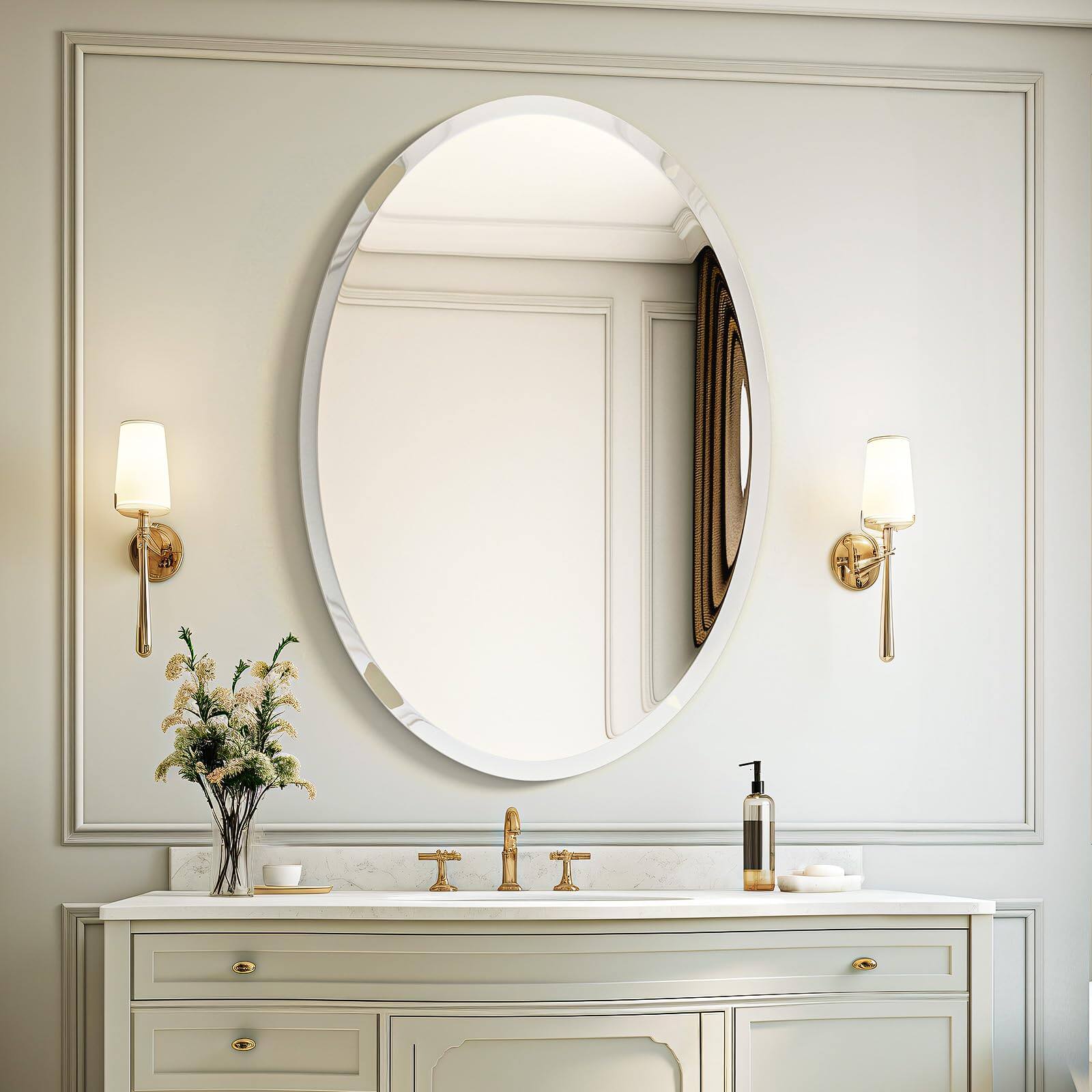 Alt View 7. Skar Audio - Bathroom For Over Sink 24x36 Inch Oval Frameless Beveled And Polished Decorative Wall Bedroom Vanity Entryw... - Oval 36"L x 24"W.