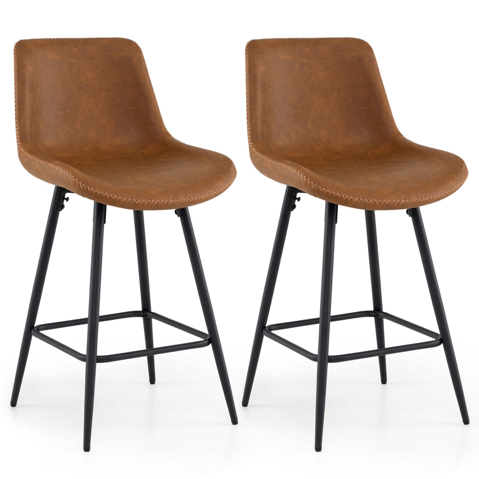Gymax - Bar Stools Set of 2 24 Inch Counter Height Bar Chairs w/ Backs & Footrests - Brown price history on PriceWatchPro