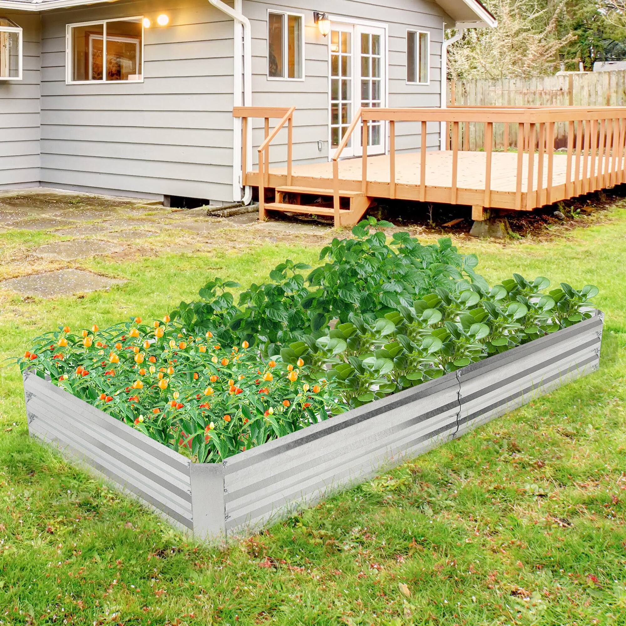 Alt View 2. Costway - Costway 8 x 4 x 1FT Galvanized Raised Garden Bed Heavy-Duty Elevated Rectangle Plant Box - Silver.