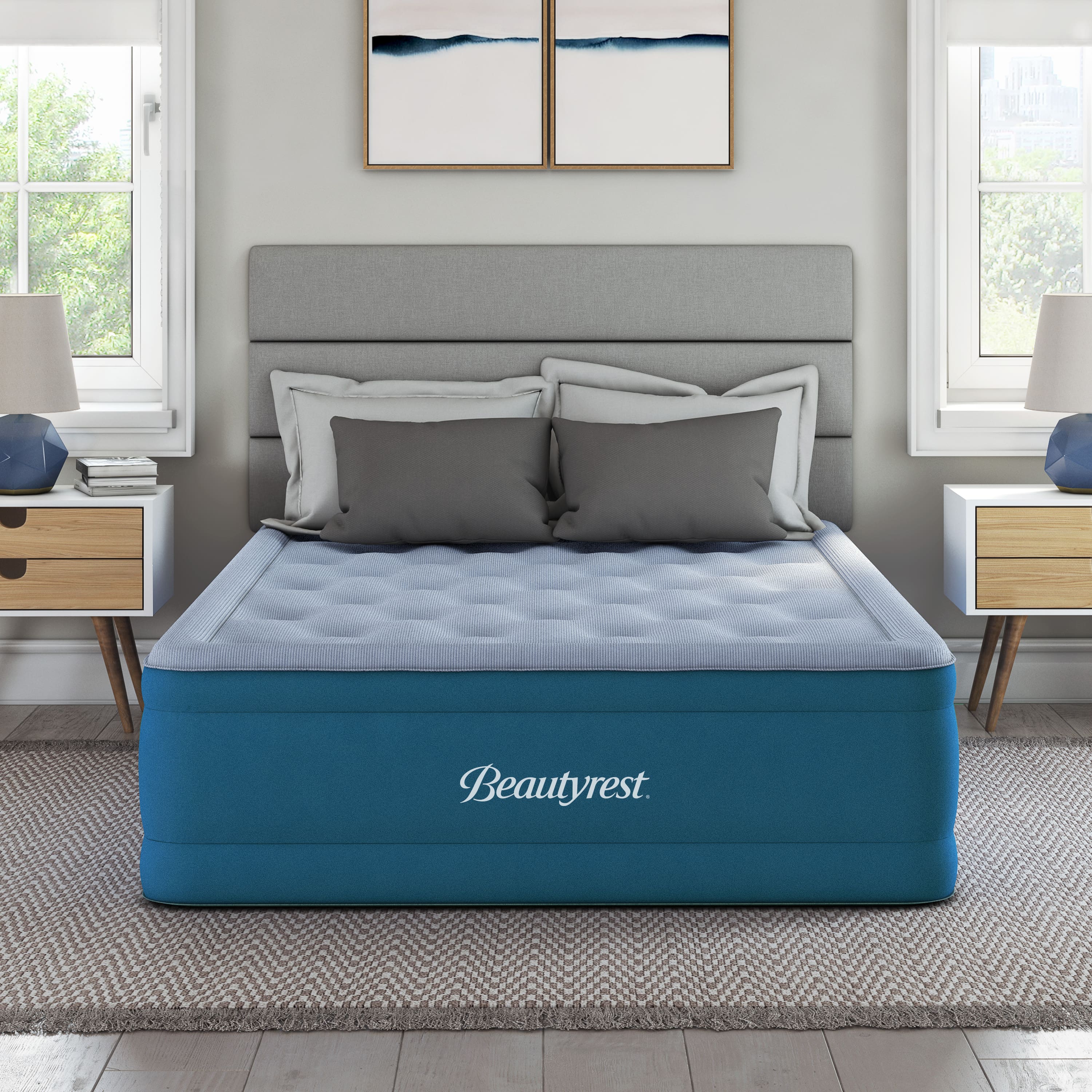 Beautyrest - 20" Sensair Air Mattress, Built-in Pump, Cooling Top, 750 lb Capacity - Gray/Blue