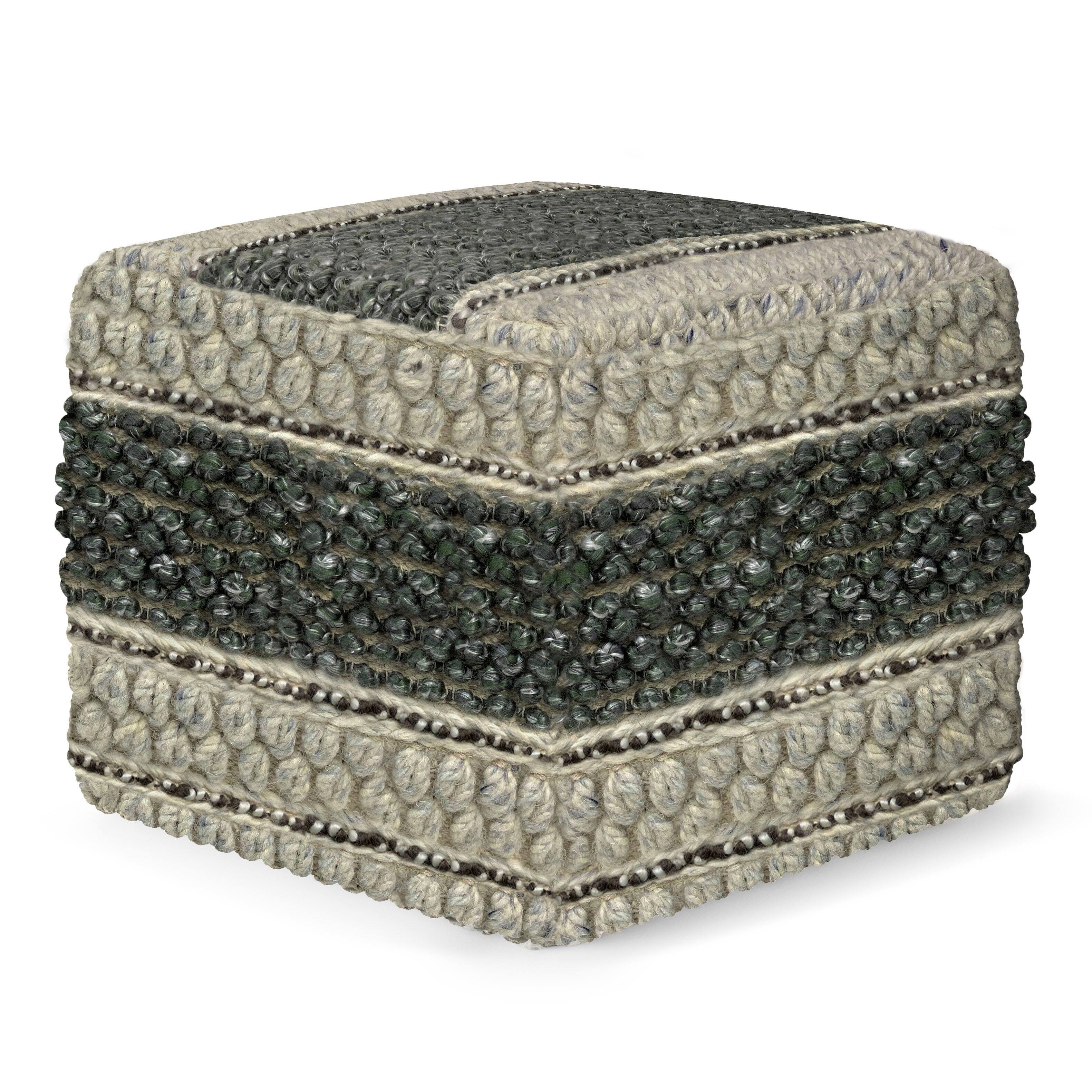 Angle. Simpli Home - Grady Square Pouf - Green and Natural.