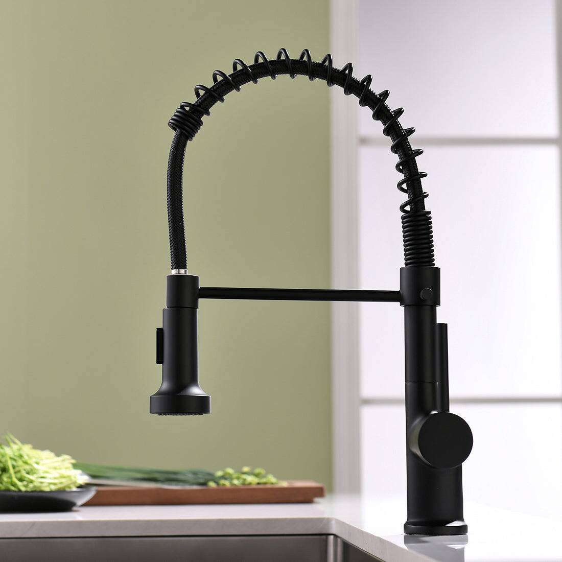 Alt View 8. Boyel Living - Brass Single Handle Pull Down Sprayer Kitchen Faucet Matte Black - Matte Black.