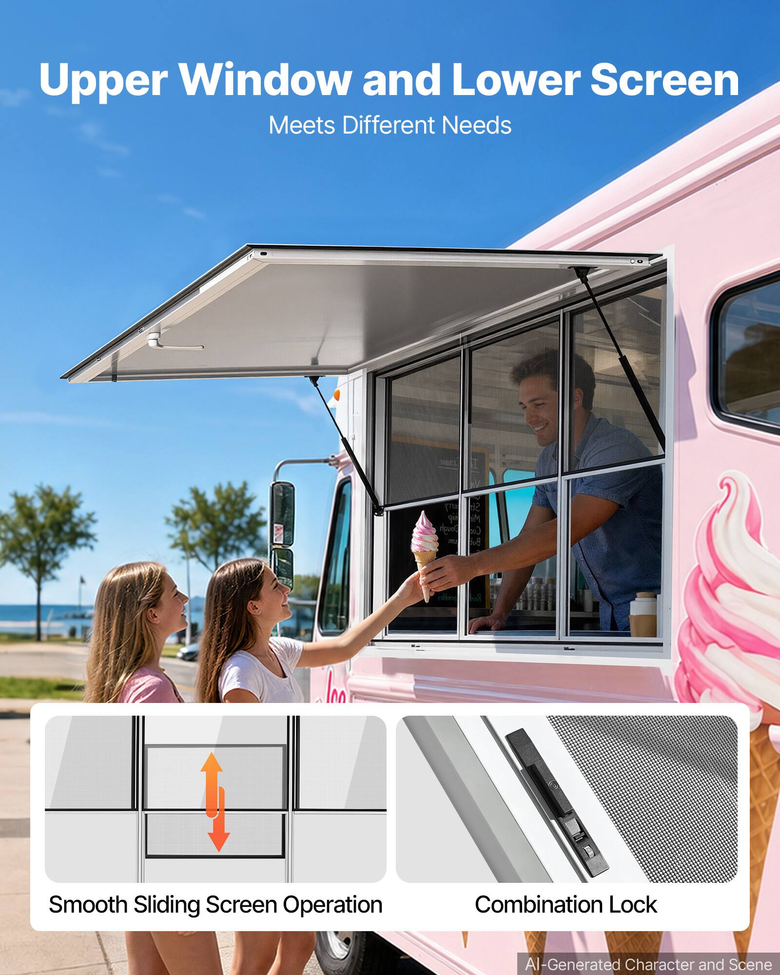 Upper Window and Lower Screen  
Meets Different Needs  

Smooth Sliding Screen Operation  

Combination Lock  

AI-Generated Character and Scene