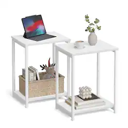 Songmics Home - End Tables Set of 2, Side Tables with Storage Shelf, Slim Night Tables - White