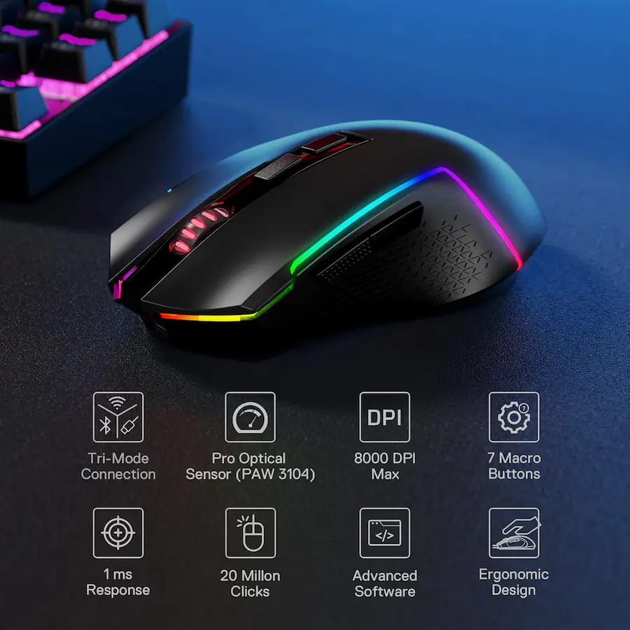 P Button Software REDRAGON M693 Wireless Gaming Mouse, 8000 DPI Mice w/ 3 Mode Connection ...