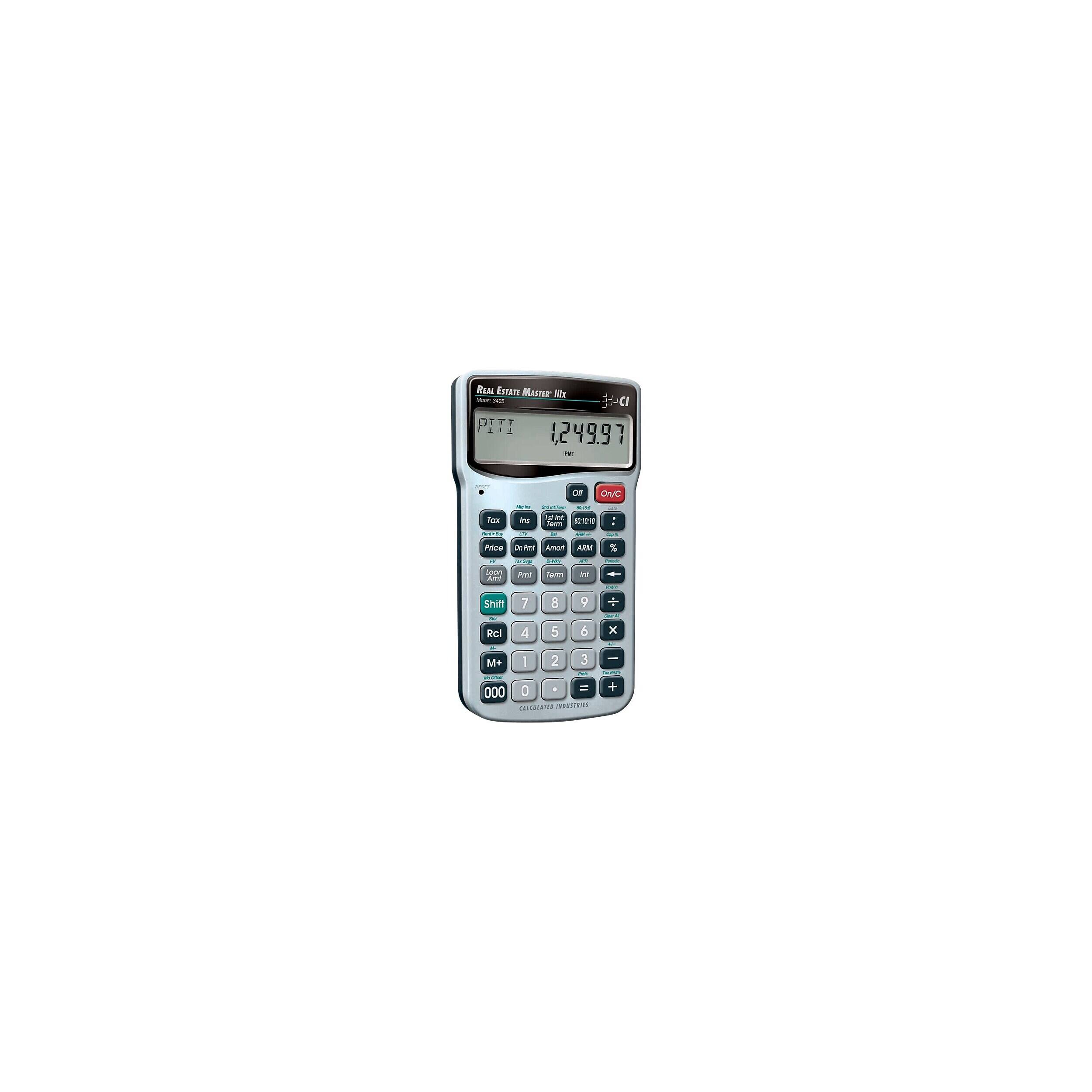 REAL ESTATE MASTER II 10 PITI (249.97 Per
or
On/C
Tax
not - 24   ipm
-
Price DeviPed 2 Amort
ARM
%
E
Spion AM Shift
 7
Room 8
n g

Rcl
4
5
6
X
M+
I
2
3
-
0 . = 000 CALCOLATED INDUSTRIES
