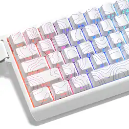 Comfort Essence - Double Shot Pbt Keycaps Set Black Topographic Shine Through Custom Keycap Side Printed Dye Sublimation Cherry - White topographic(Color Line )