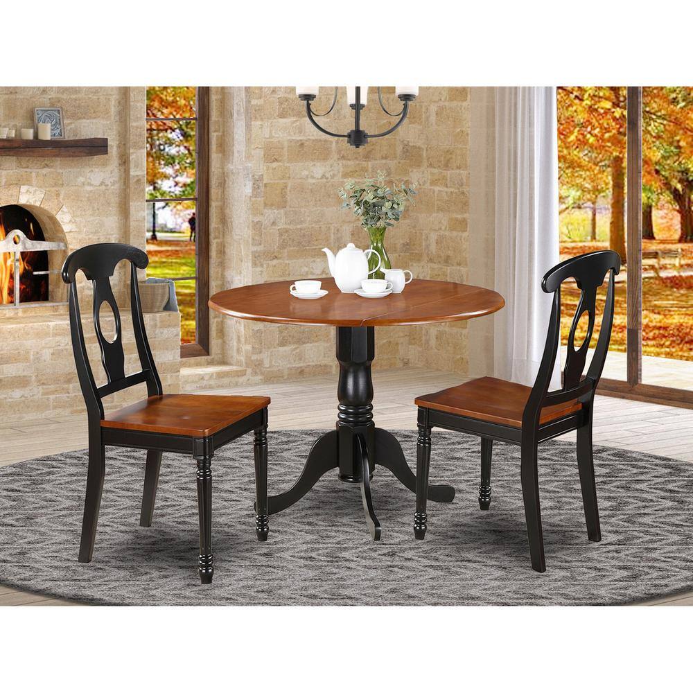 Back. East West Furniture - 3 Pc small Kitchen Table set- small Table and 2 Dining Chairs - Black & Cherry.