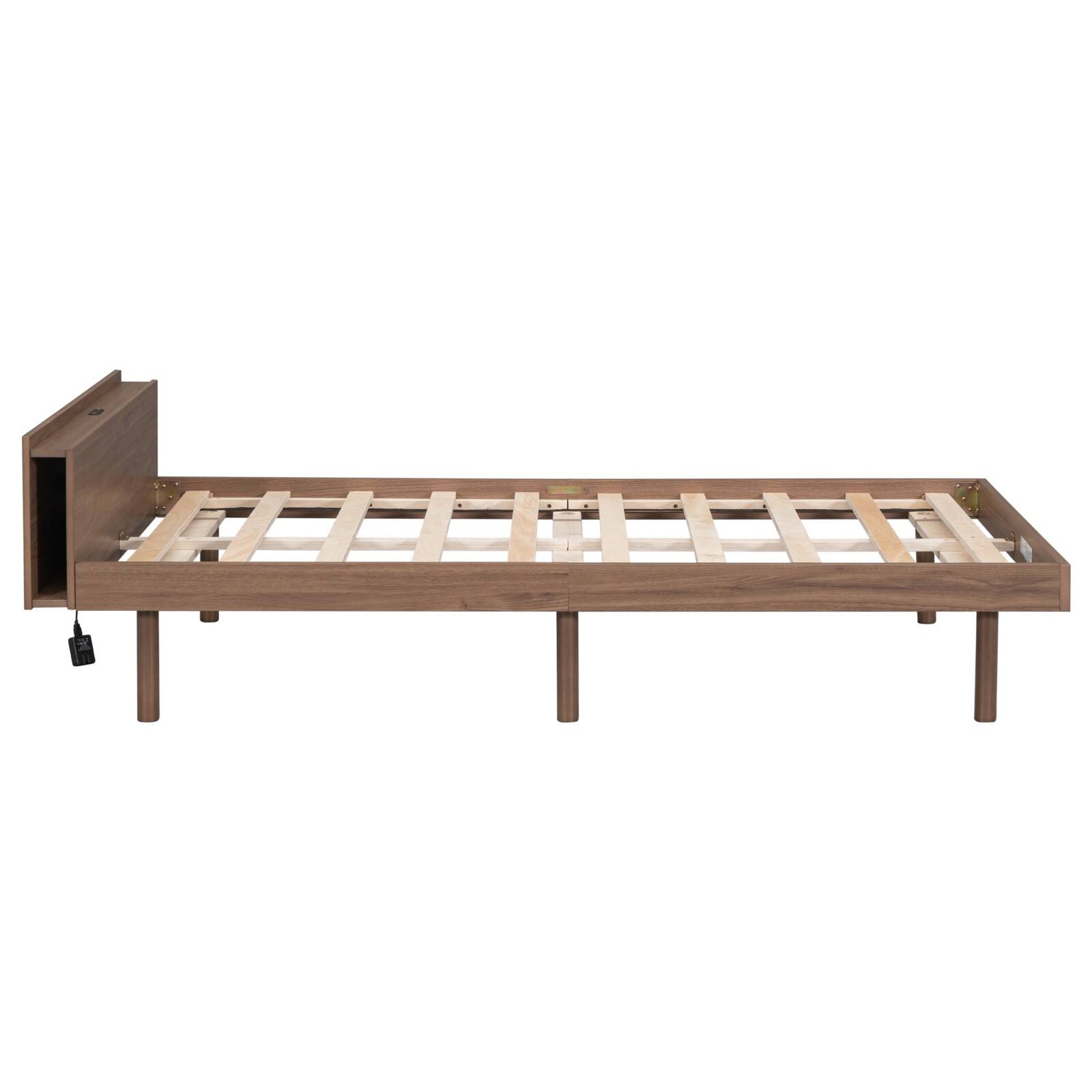 Alt View 7. Ecooso - Modern Design Twin Size Platform Bed Frame with Built-in USB port - Walnut.