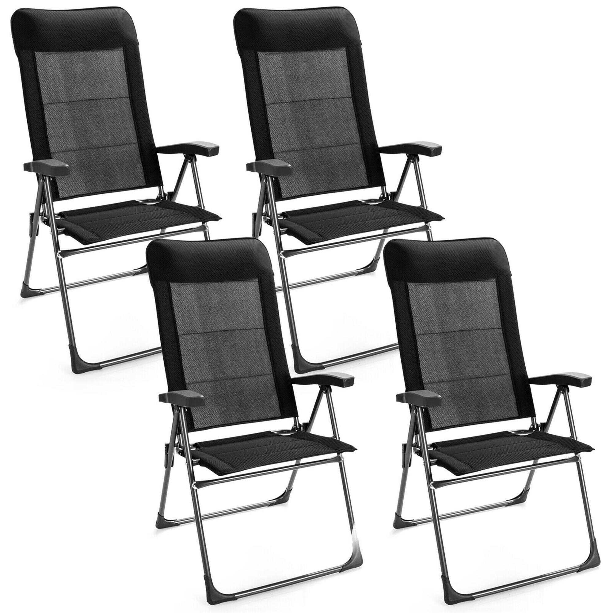 Front. Costway - Costway 4PCS Patio Folding Dining Chairs Portable Camping Headrest Adjust - Black.