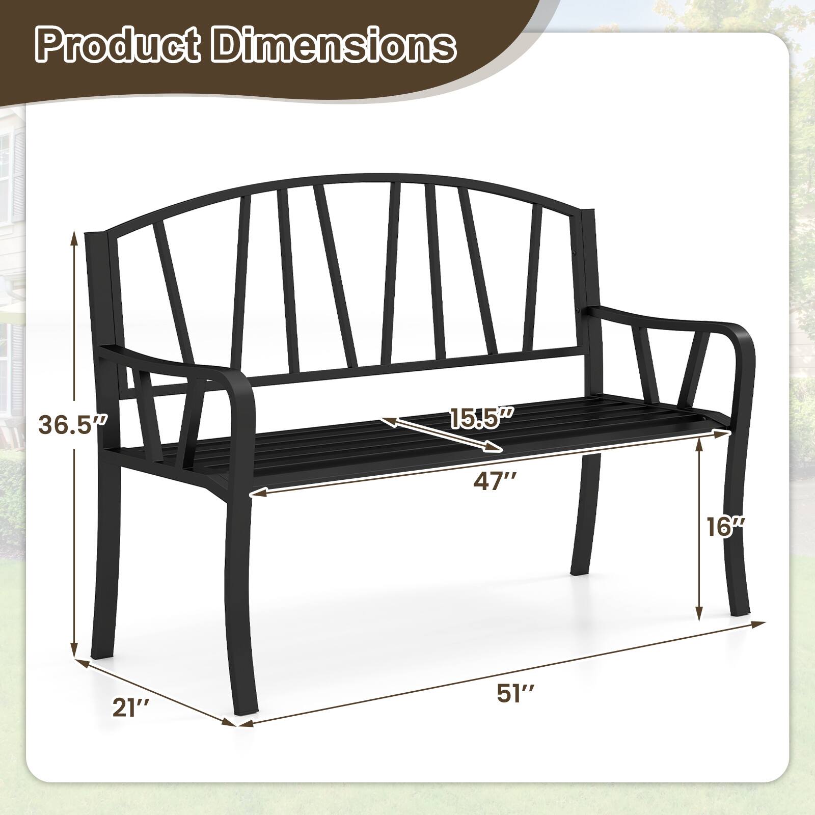 Product Dimensions

- Length: 51"
- Width: 36.5"
- Height: 47"
- Seat Height: 16"
- Seat Depth: 15.5"
- Leg Width: 21"