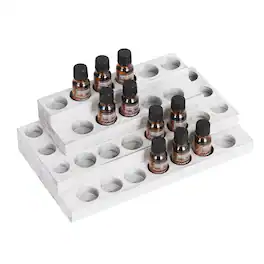 Oumilen - 4-Tier Essential Oil Rack – Whitewashed Wood Desktop Organizer, 30-Slot Display Stand